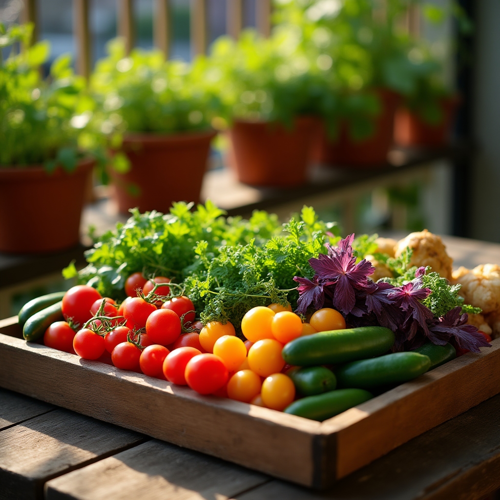 Recoltă abundentă de legume de pe un balcon urban